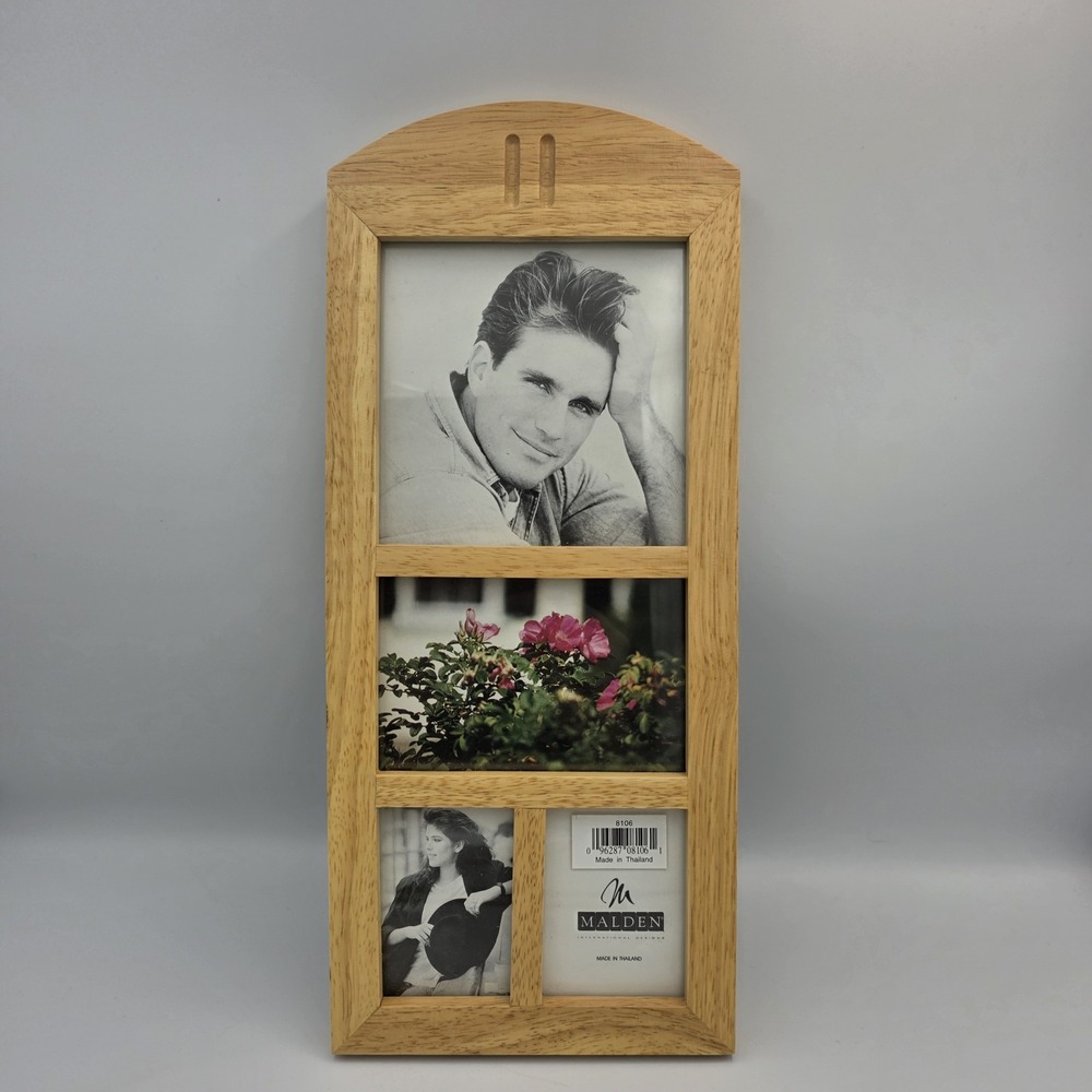 New Vtg Malden 1995 Collage 4 Opening Picture Frame for Photos Natural Wood 8106